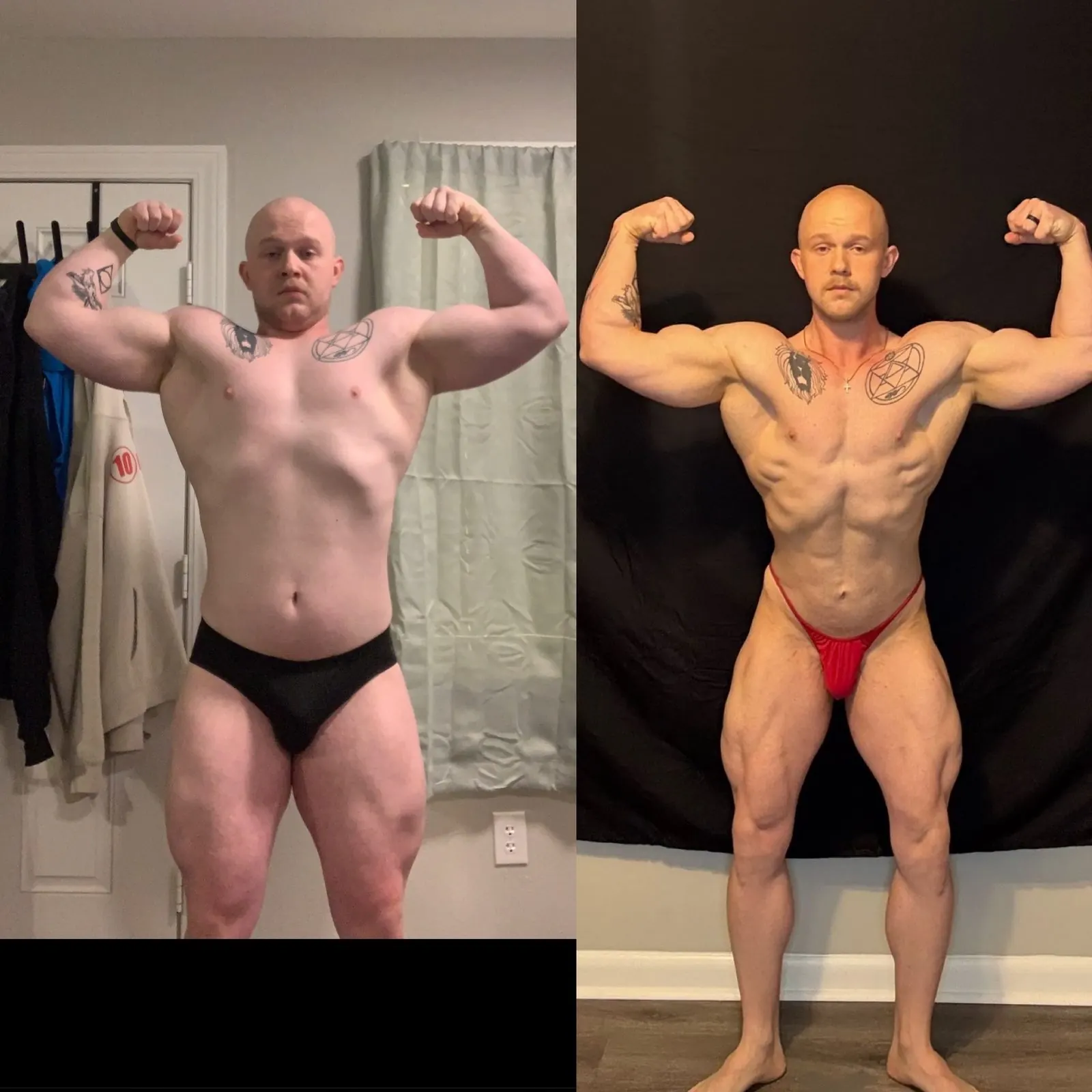 Male bodybuilding transformation, before and after
